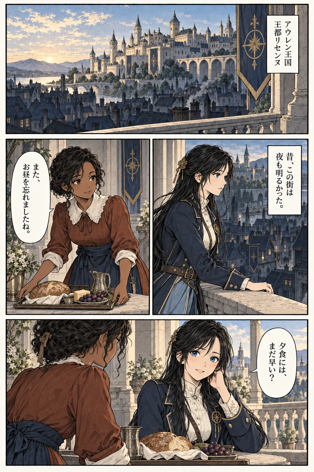 Unexpected encounter in another world, Chapter 1: Beneath the Golden City. Japanese story page 1.