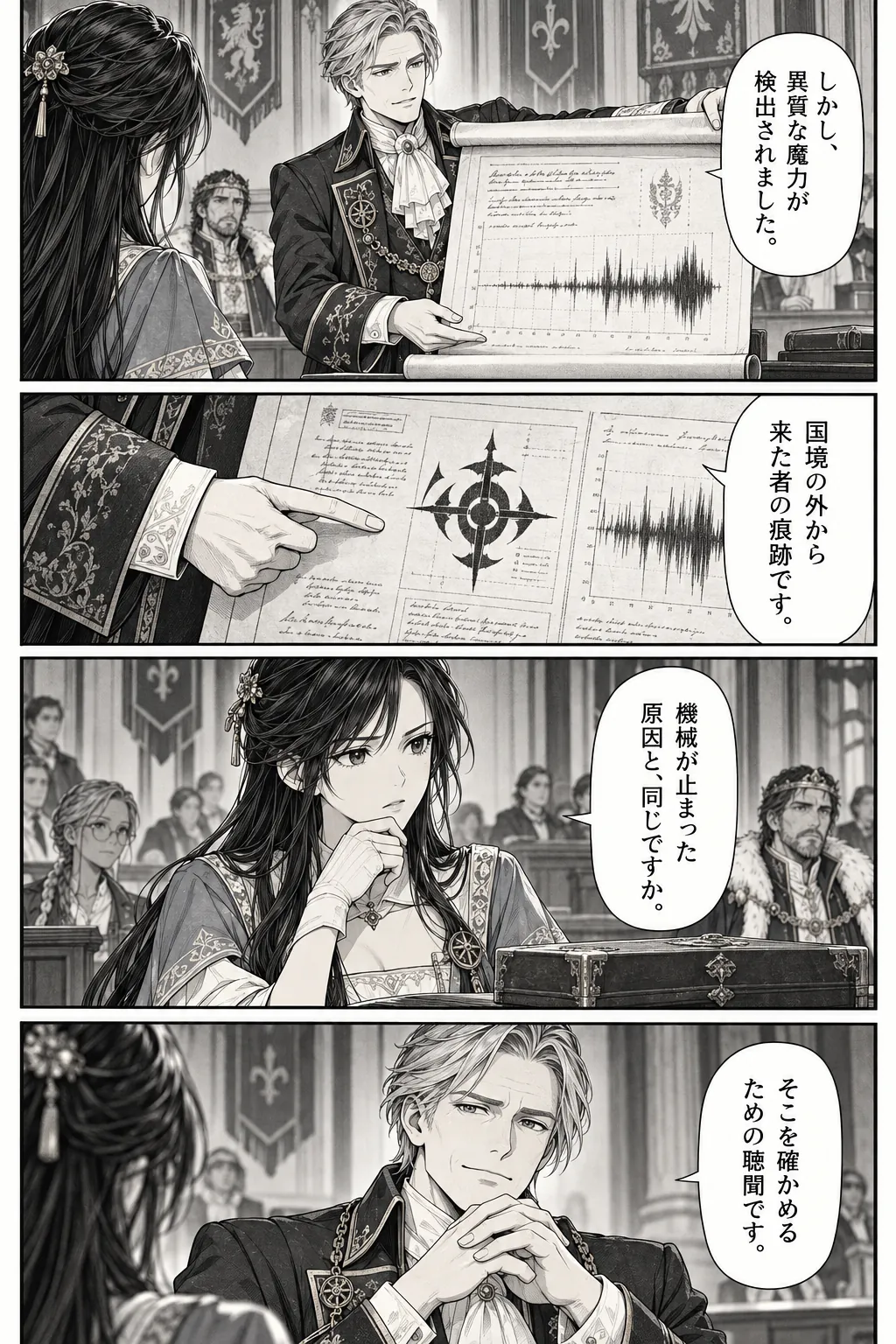 Unexpected encounter in another world, Chapter 2: The Prince at the Hearing. Japanese story page 4.