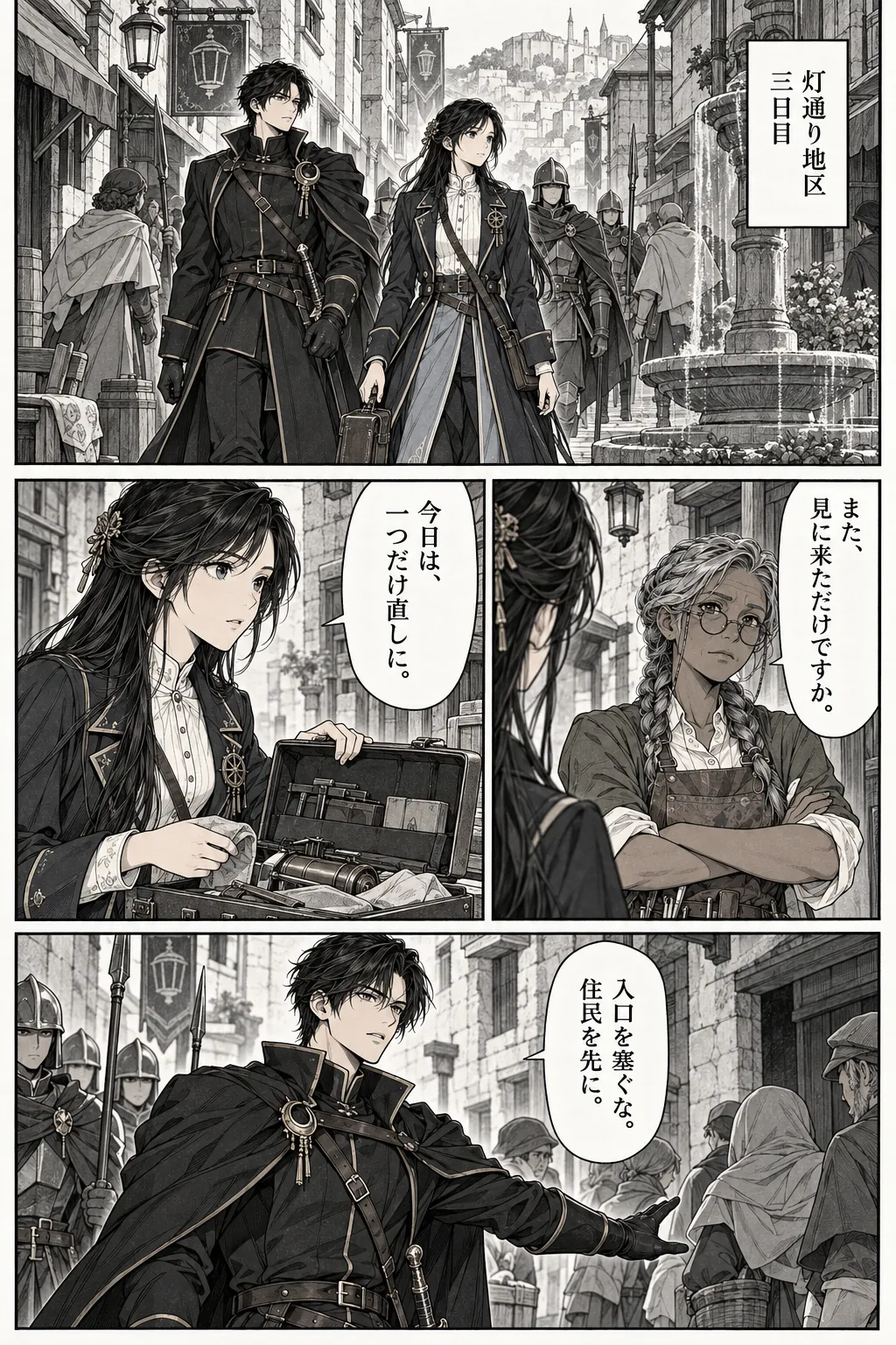 Unexpected encounter in another world, Chapter 3: The First Repair. Japanese story page 1.