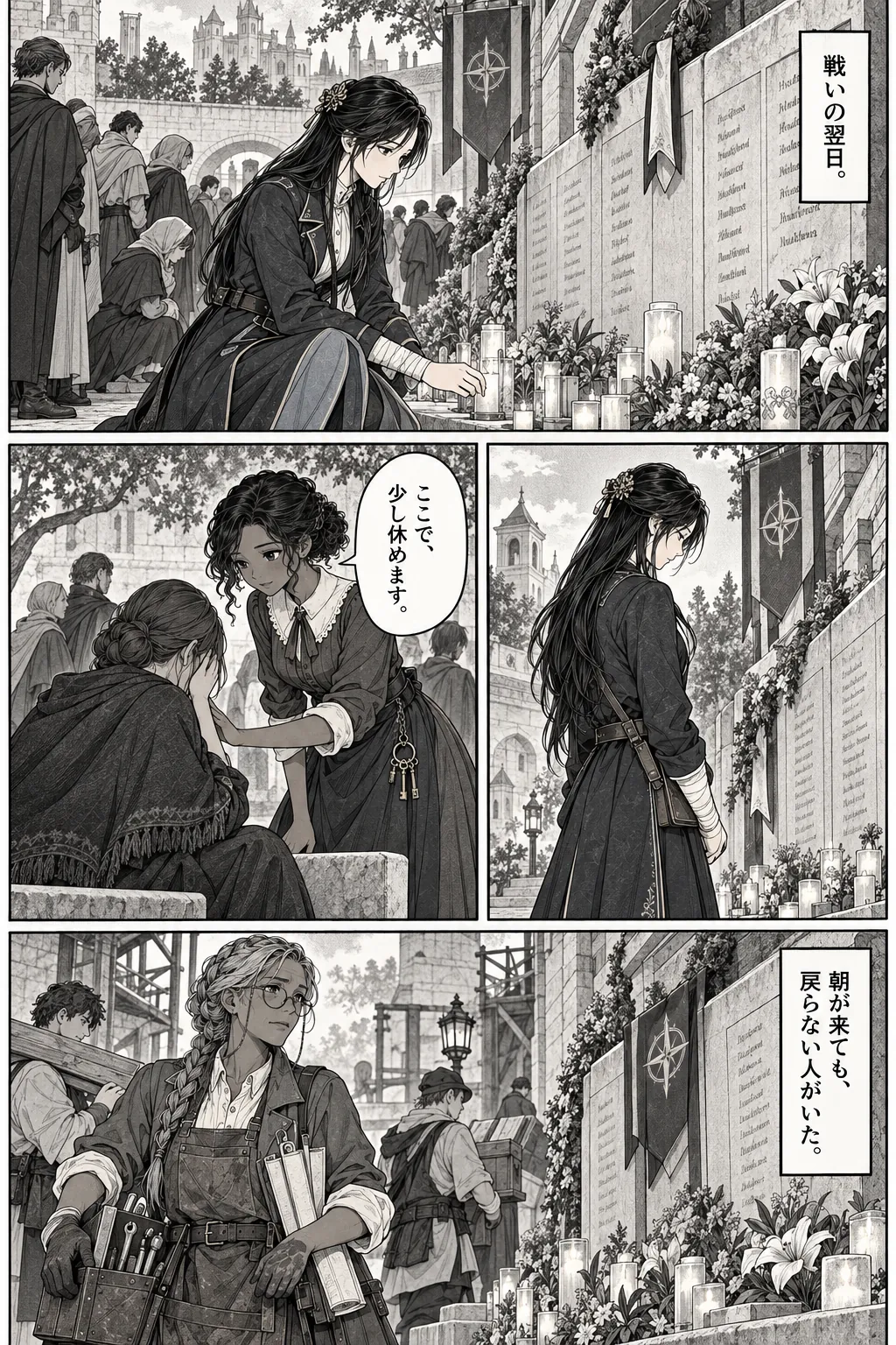Unexpected encounter in another world, Chapter 16: What We Build After. Japanese story page 1.